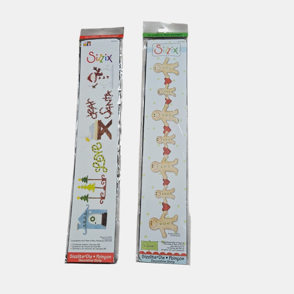 2 Sizzix Sizzlits‎ Decorative Strip Die Gingerbread Men Dear Santa Christmas NWT